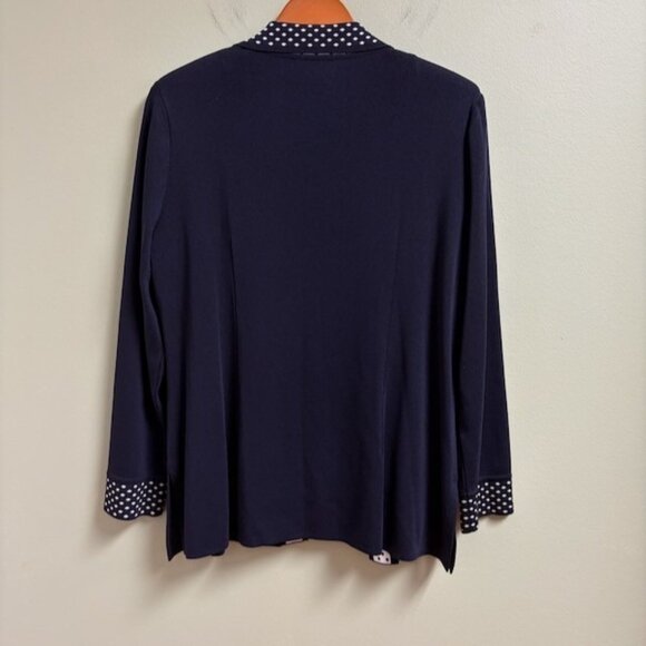 Exclusively Misook Tank Cardigan Set Petite L Quiet Luxury Navy Polka Dot Knit - Picture 3 of 13